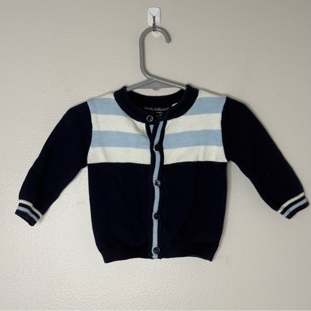 Wendy Bellisimo Infant Blue Striped Button Cardigan Preppy 6 Months Cotton